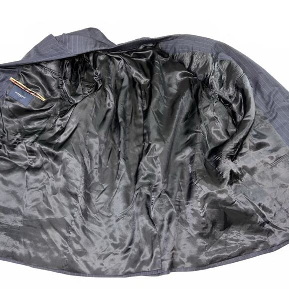 BURBERRY Sport Coat Size 50R Navy Pinstripe Wool Jacket Kensington Blazer FLAWED - Picture 9 of 11